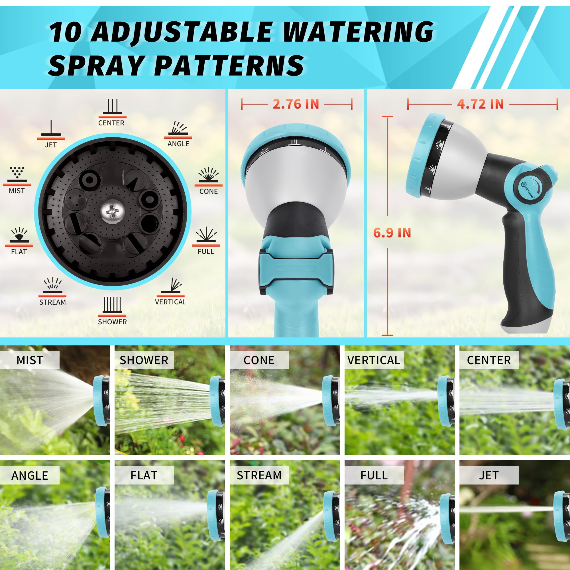 AUTOMAN garden nozzle suitable for watering, cleaning, car washing, and more.