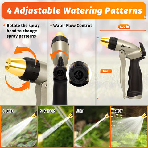 AUTOMAN high-pressure brass spray head enables versatile watering and cleaning.