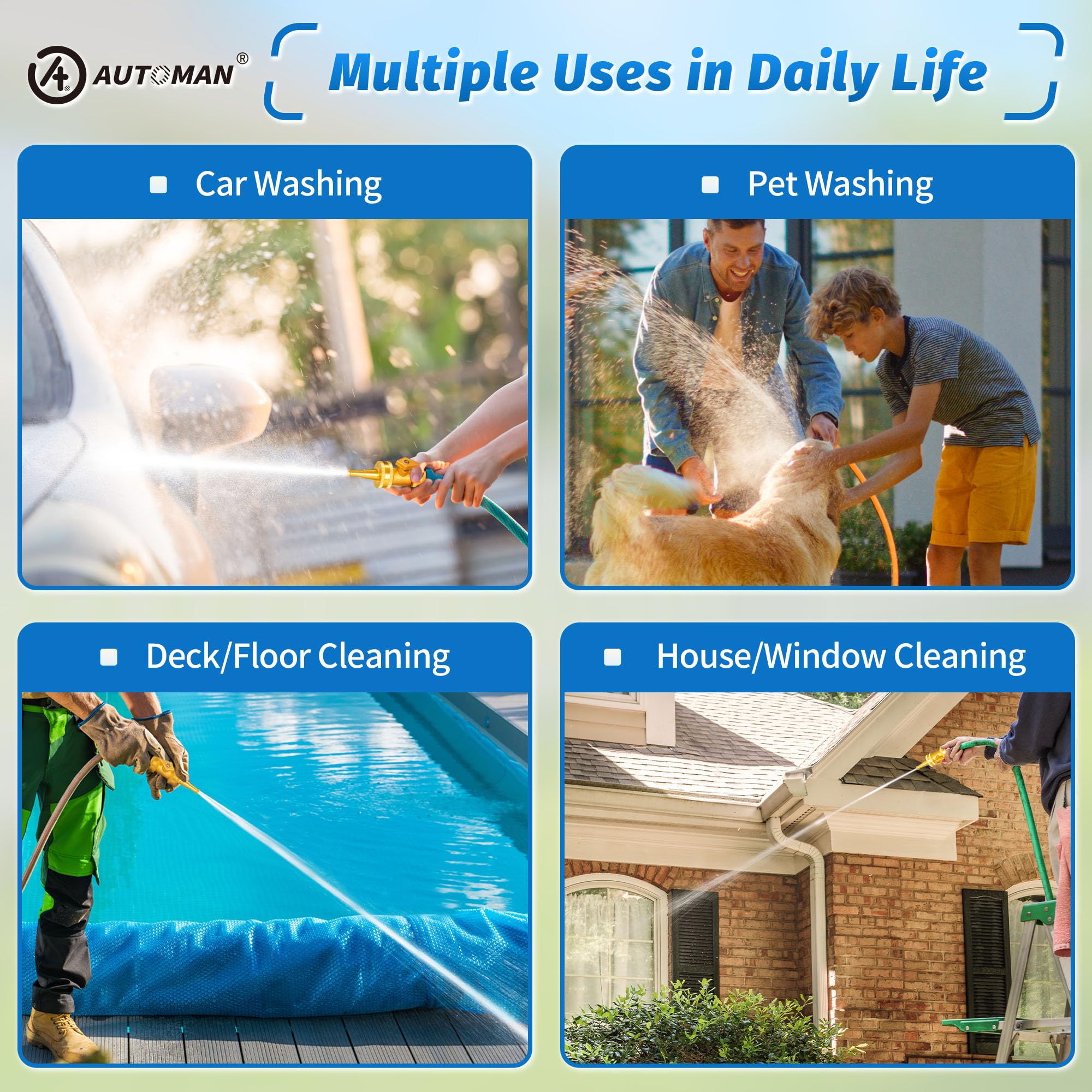 AUTOMAN high-pressure cleaning for car, deck, windows and driveways.