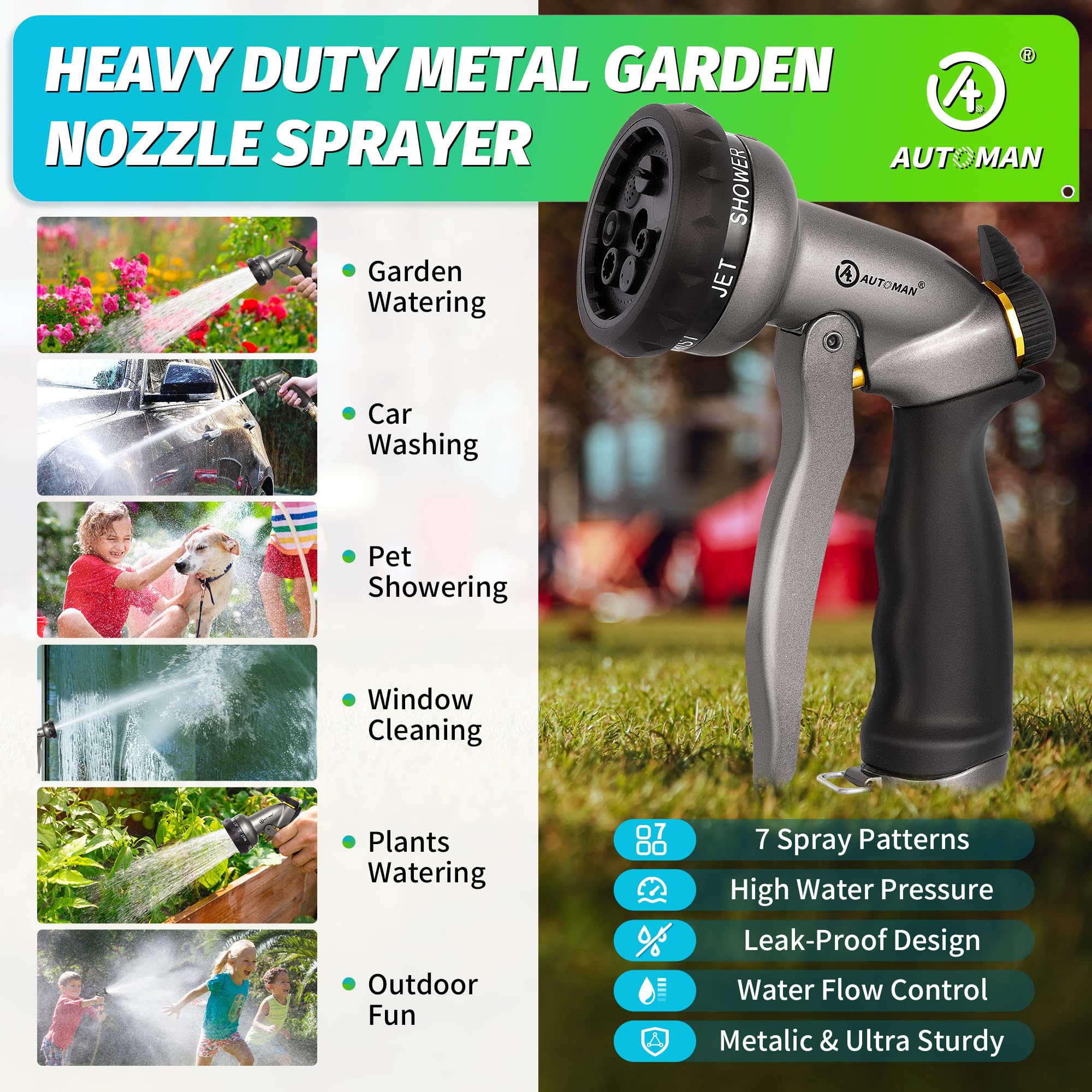 AUTOMAN high-pressure jet pattern cleans dirt and grime effectively