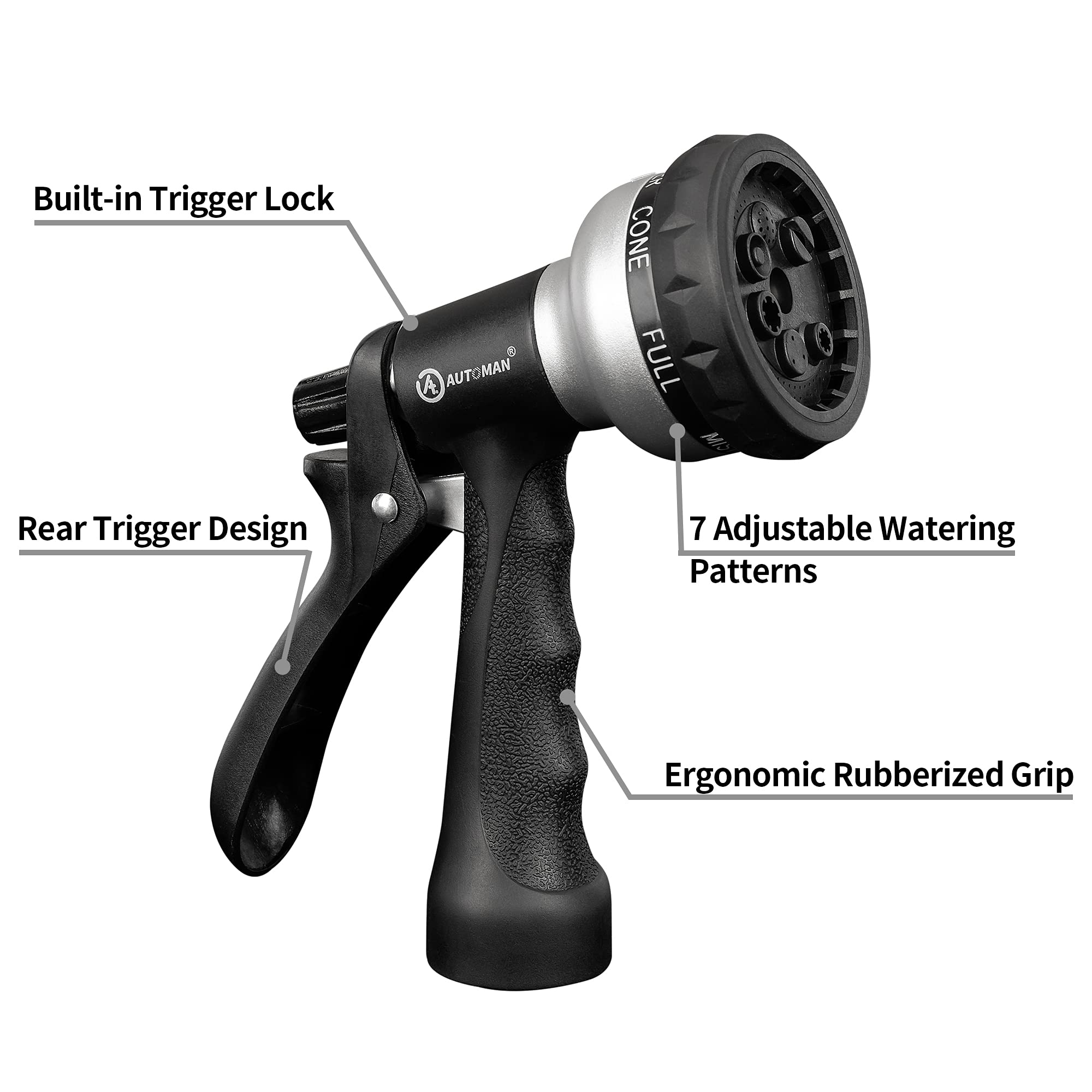 AUTOMAN hose nozzle with slip-resistant grip for comfortable long use