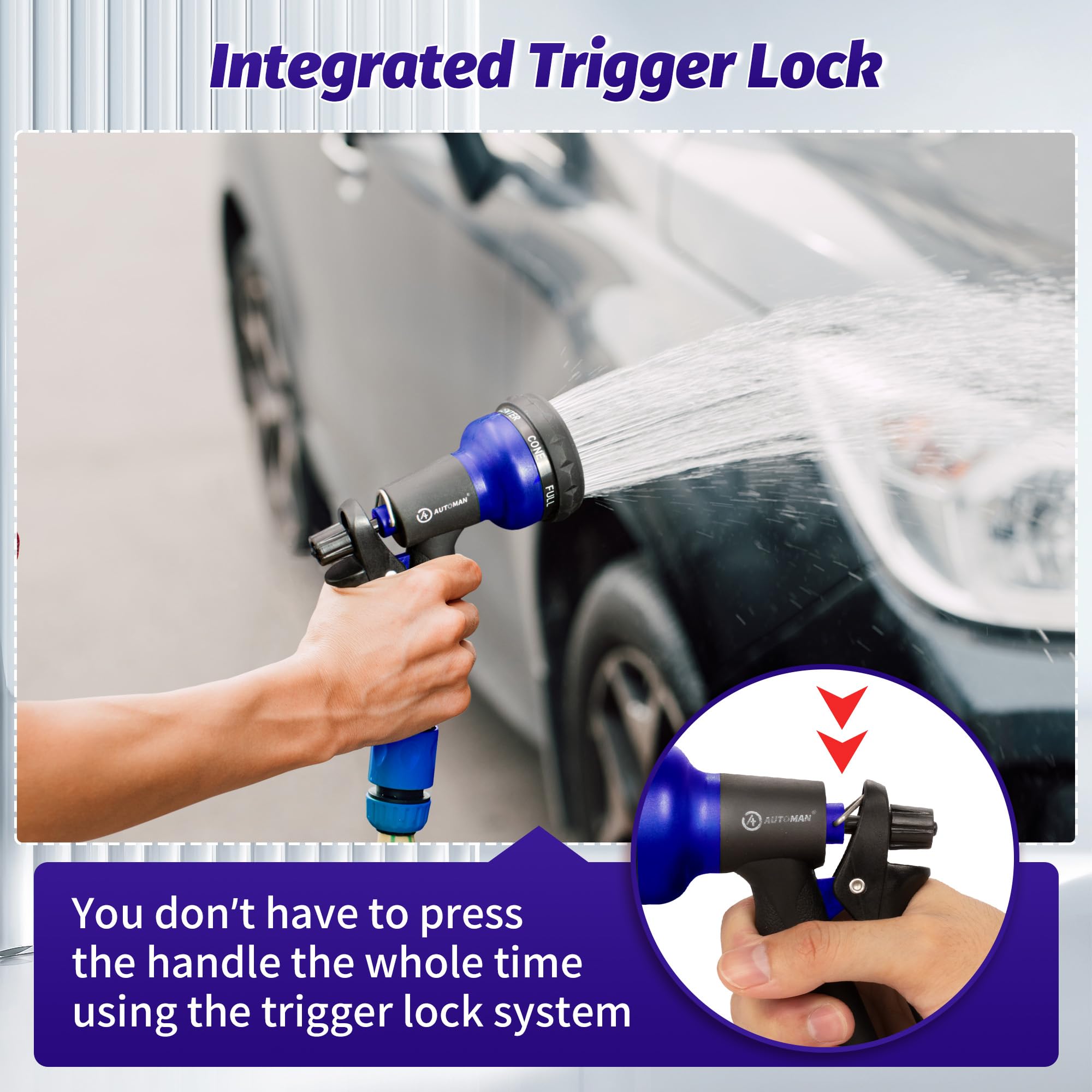 AUTOMAN leak-free seal fits standard hoses to prevent water waste.
