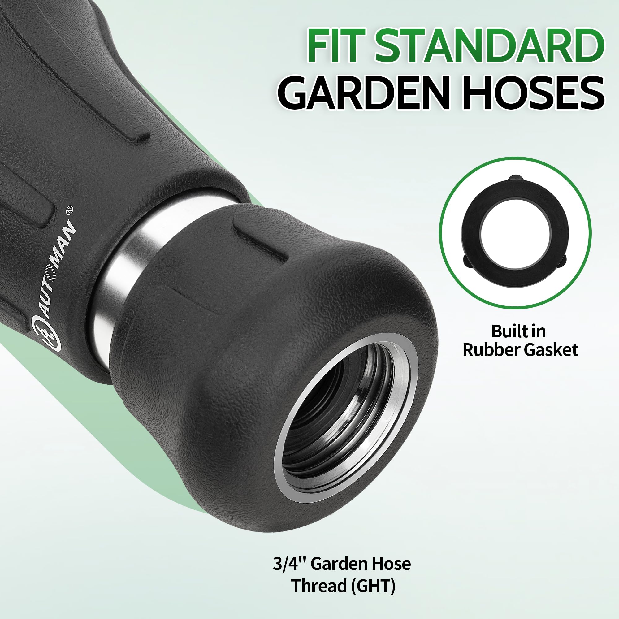 AUTOMAN nozzle with 3/4-inch quick connector and rubber washers.