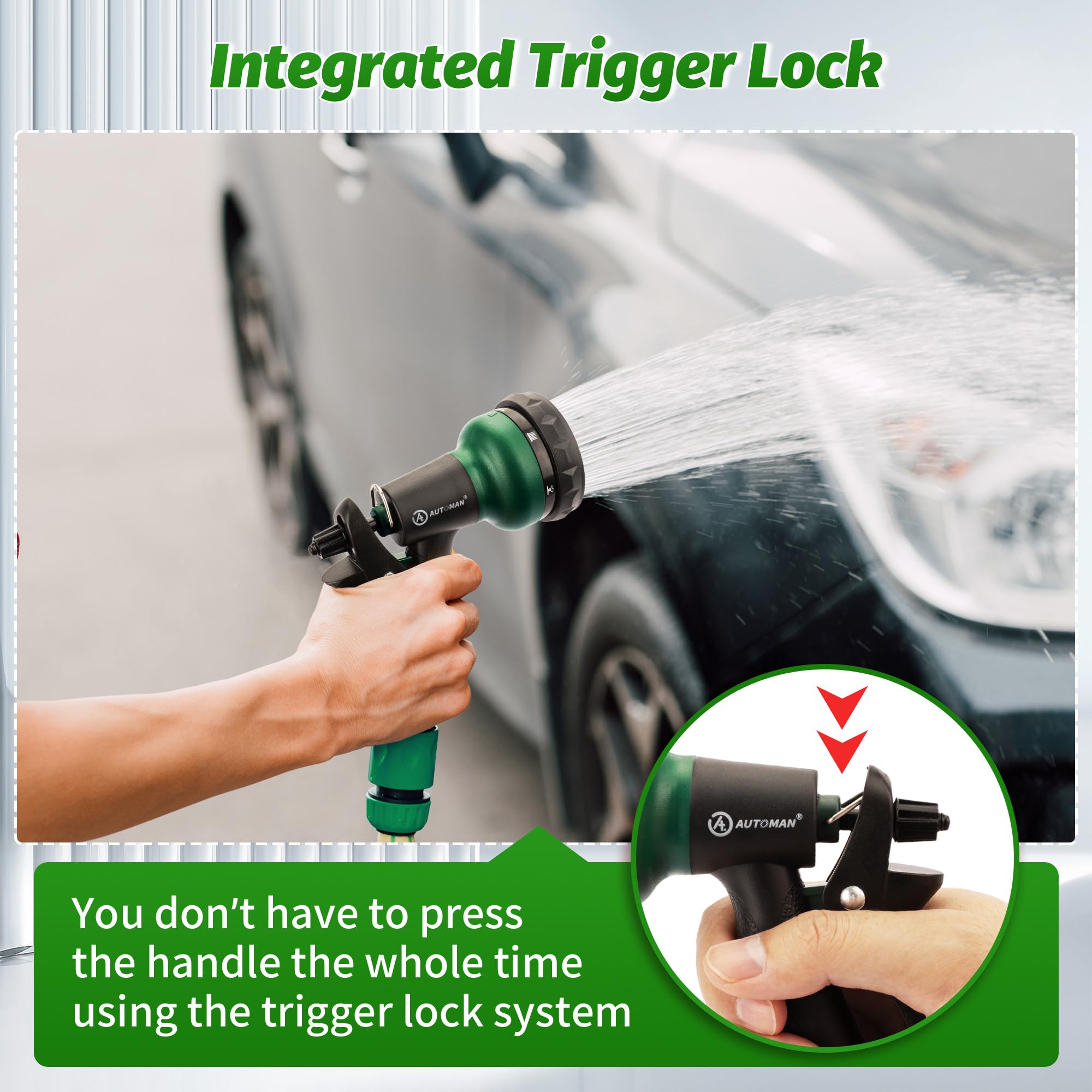 Lock-bar feature helps keep water flowing hands-free.
