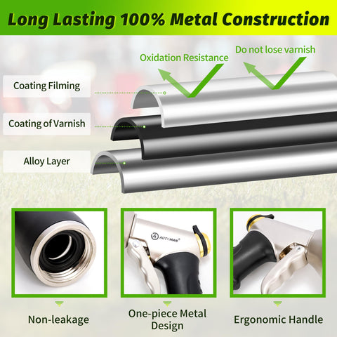 AUTOMAN metal hose nozzle cone pattern for wide-spray cleaning.