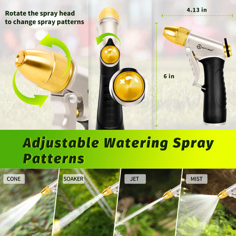AUTOMAN metal hose nozzle mist pattern for gentle, plant-friendly watering.