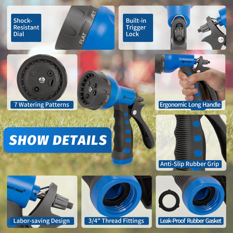AUTOMAN slip-resistant blue nozzle maintains grip while watering.
