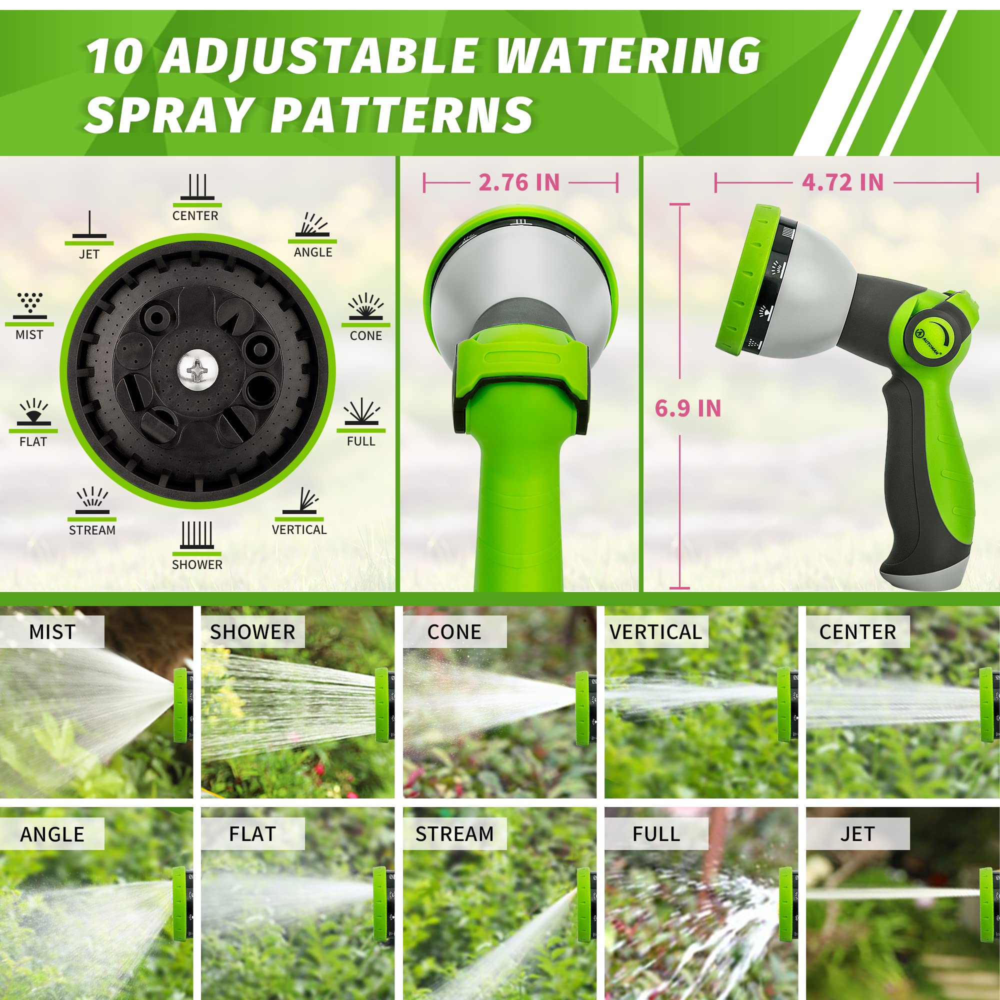 AUTOMAN thumb-control valve enables easy water flow adjustments during garden chores.