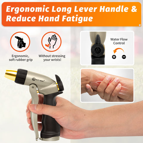 AUTOMAN versatile nozzle for watering plants, washing cars, and more.