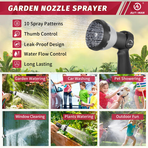 AUTOMAN nozzle suitable for watering plants, cars, windows, and patios.