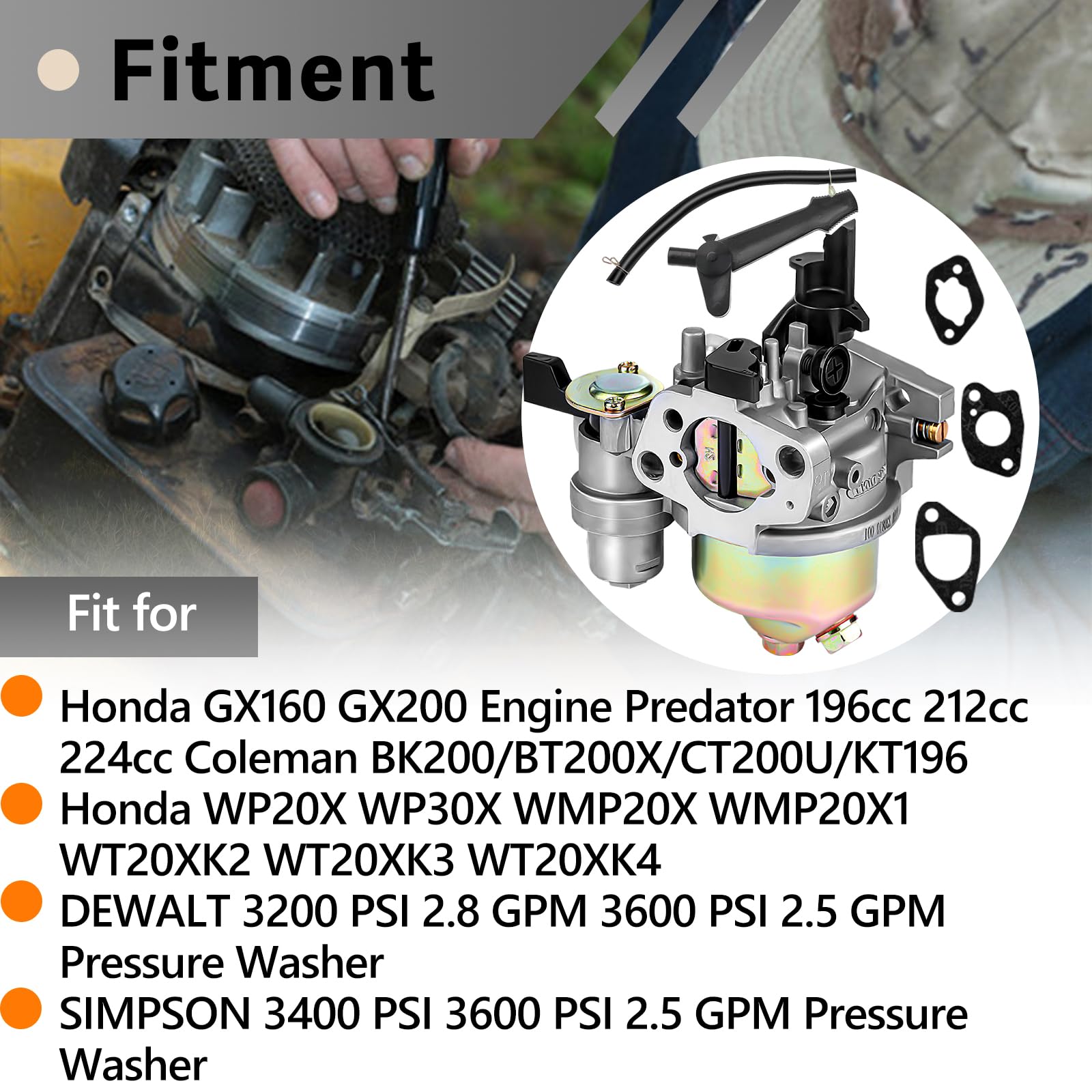 Automost carburetor for pressure washer engines promotes steady operating performance.