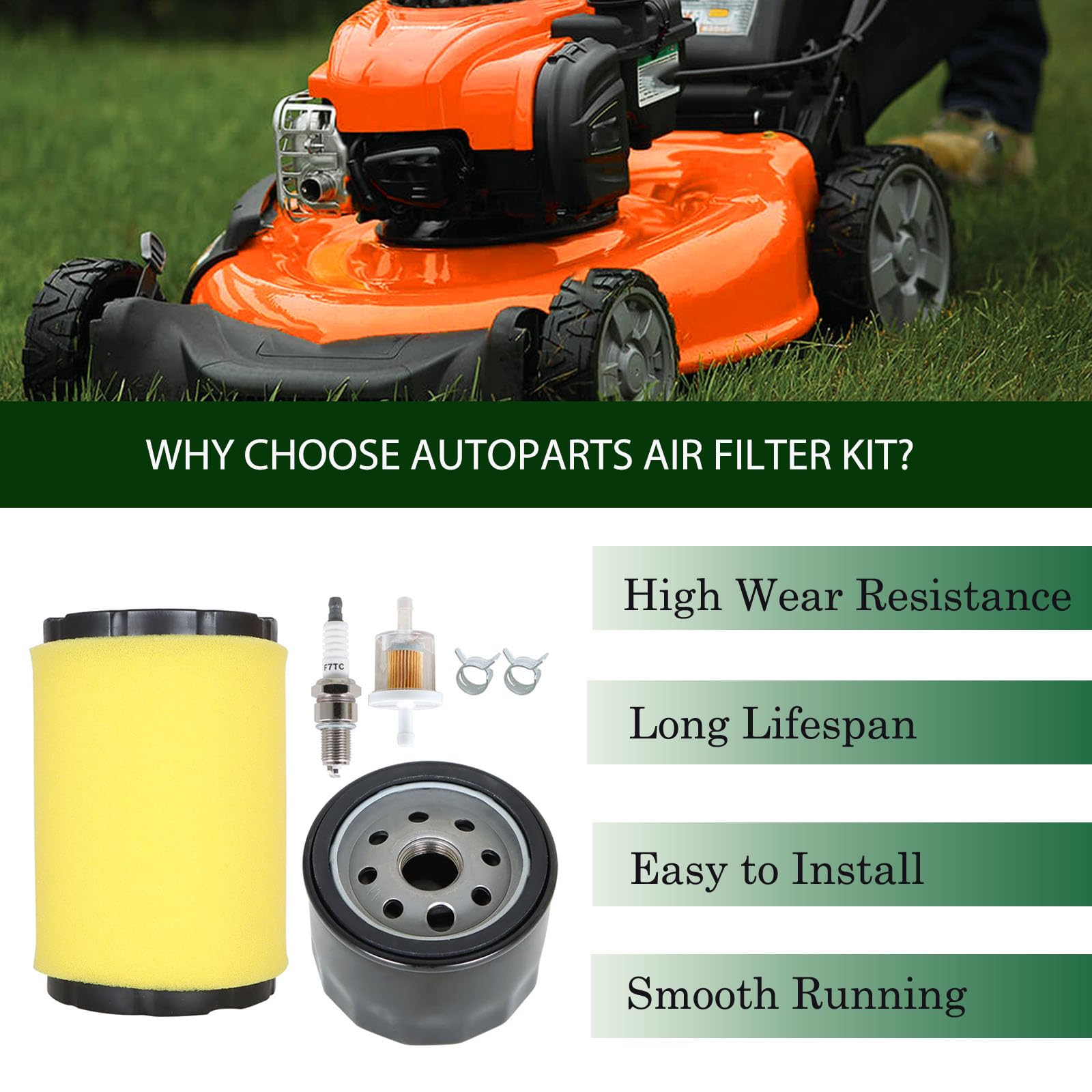 Autoparts oil filter included for Briggs Stratton engine lubrication