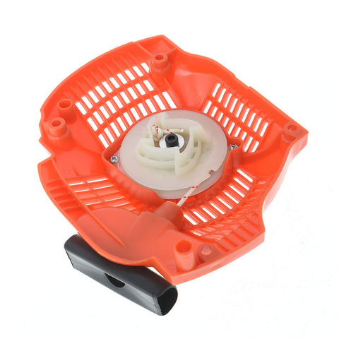 Autoparts recoil starter pull assembly close-up reveals sturdy materials and precise build.