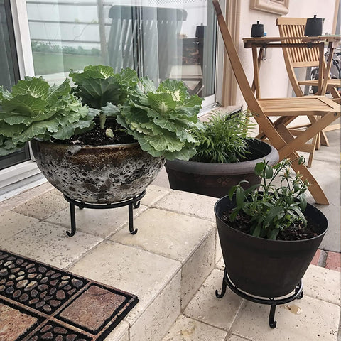 Autopromake 10-inch diameter stand fits medium pots with stable footing.