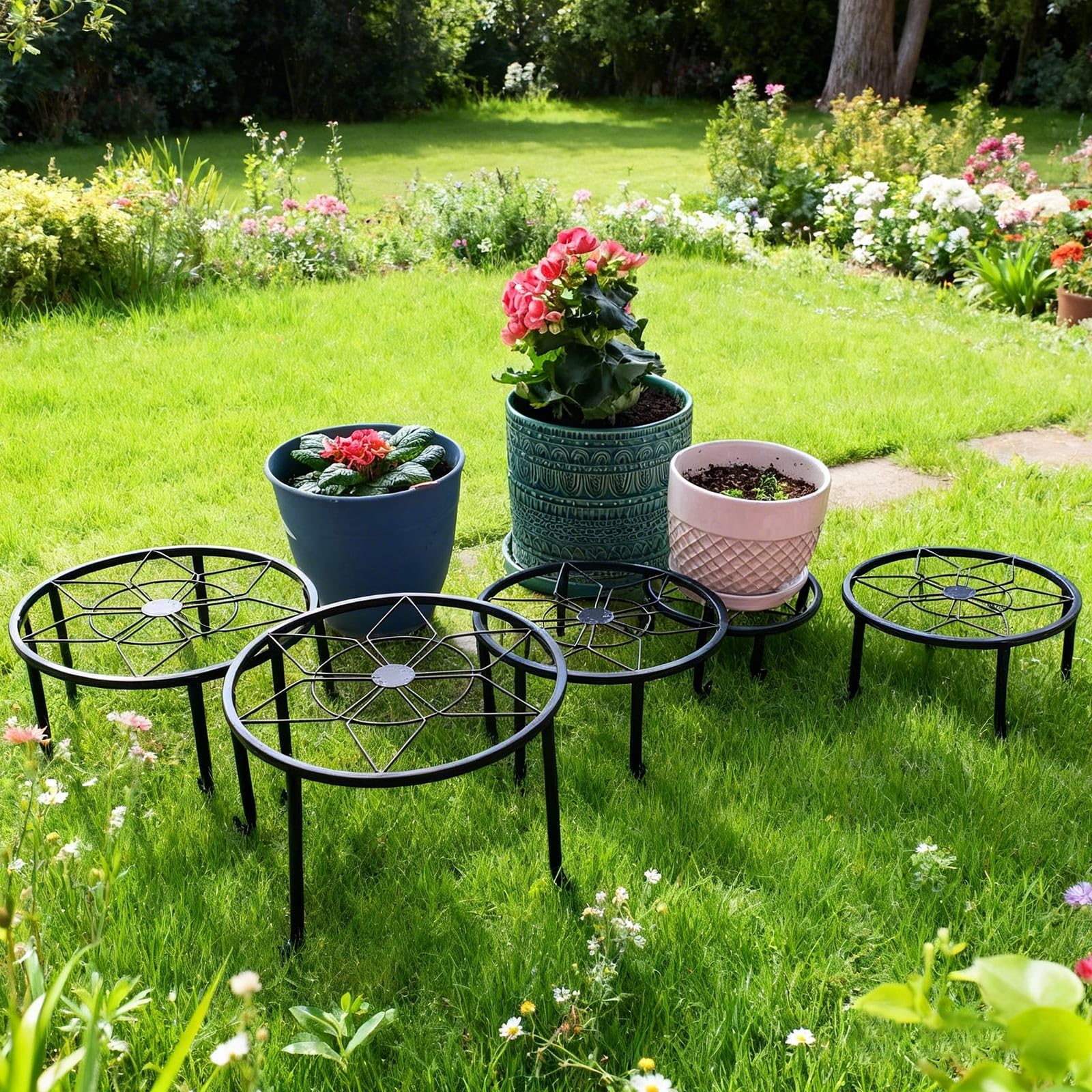 Autopromake 9-inch diameter stand balances mid-sized planters securely.