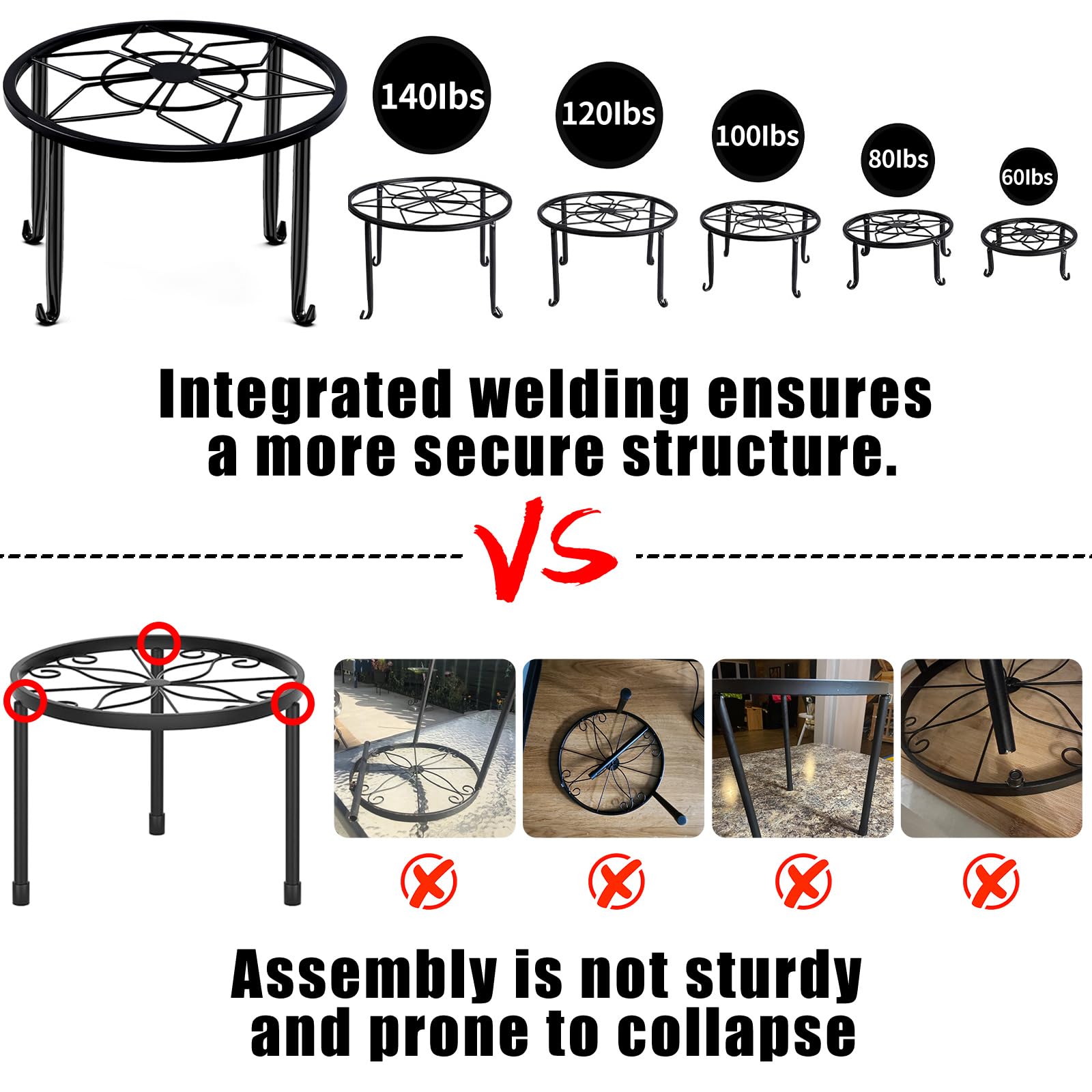 Autopromake heavy-duty iron plant stands support large planters and resist bending.