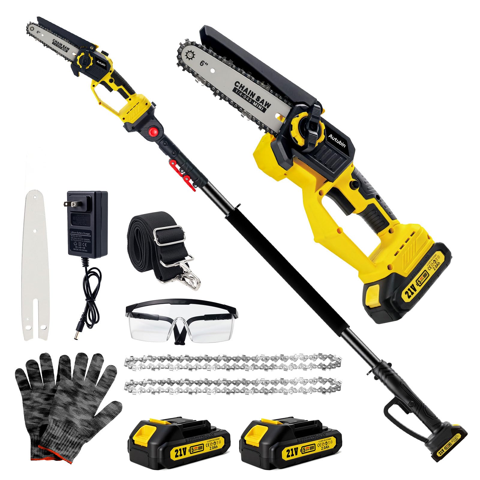 Autubin 2-in-1 pole saw in handheld mode with tool-free switch for easy use.