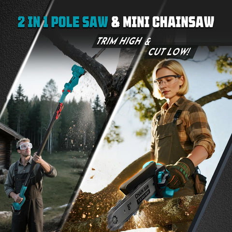 Autubin 8in mini chainsaw delivers efficient cutting for small branches.