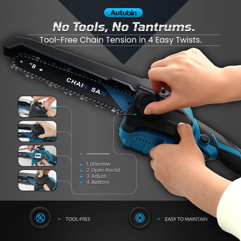 Autubin 8in mini chainsaw for low-branch work and ground tasks