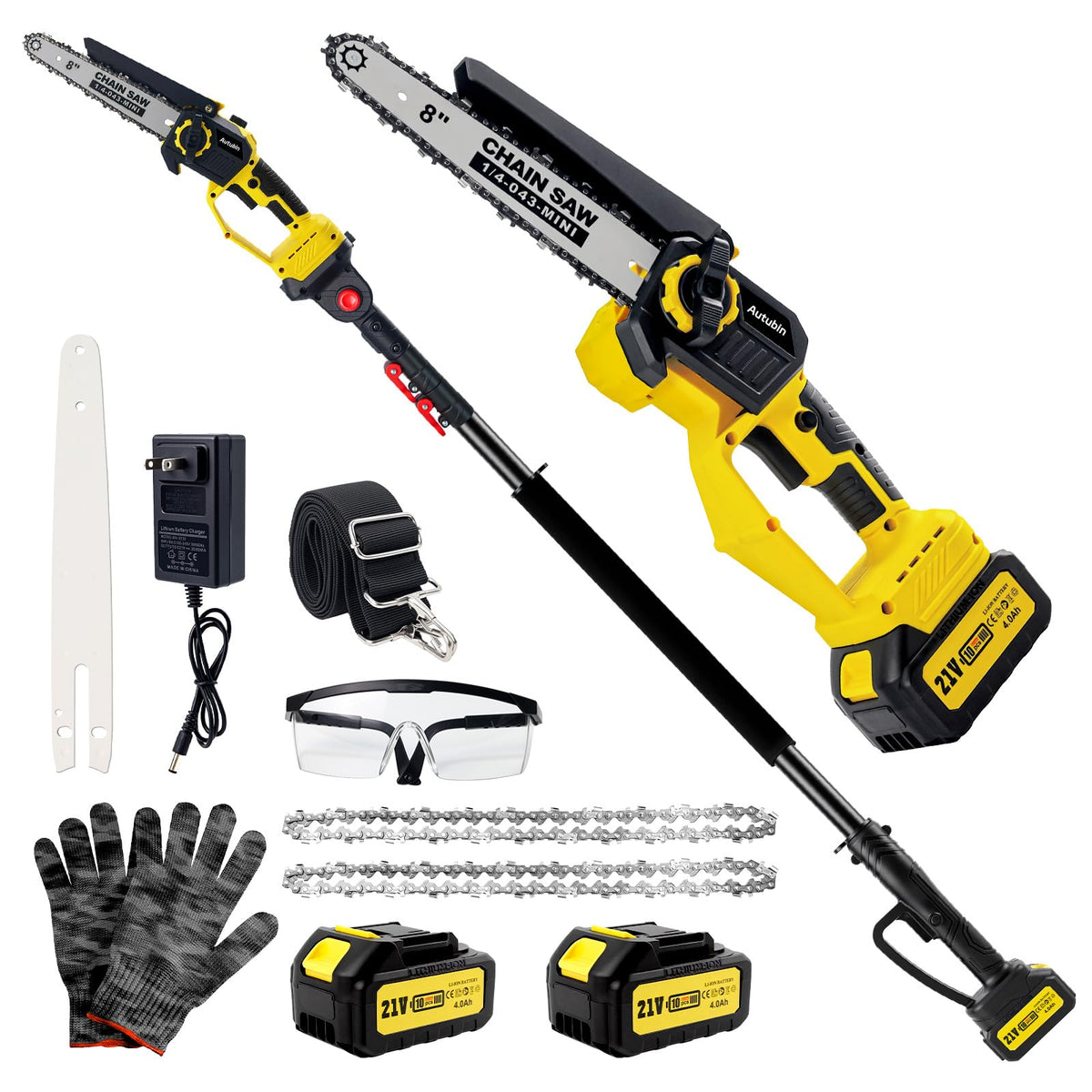Autubin brushless 2-in-1 pole saw with extended pole for overhead pruning