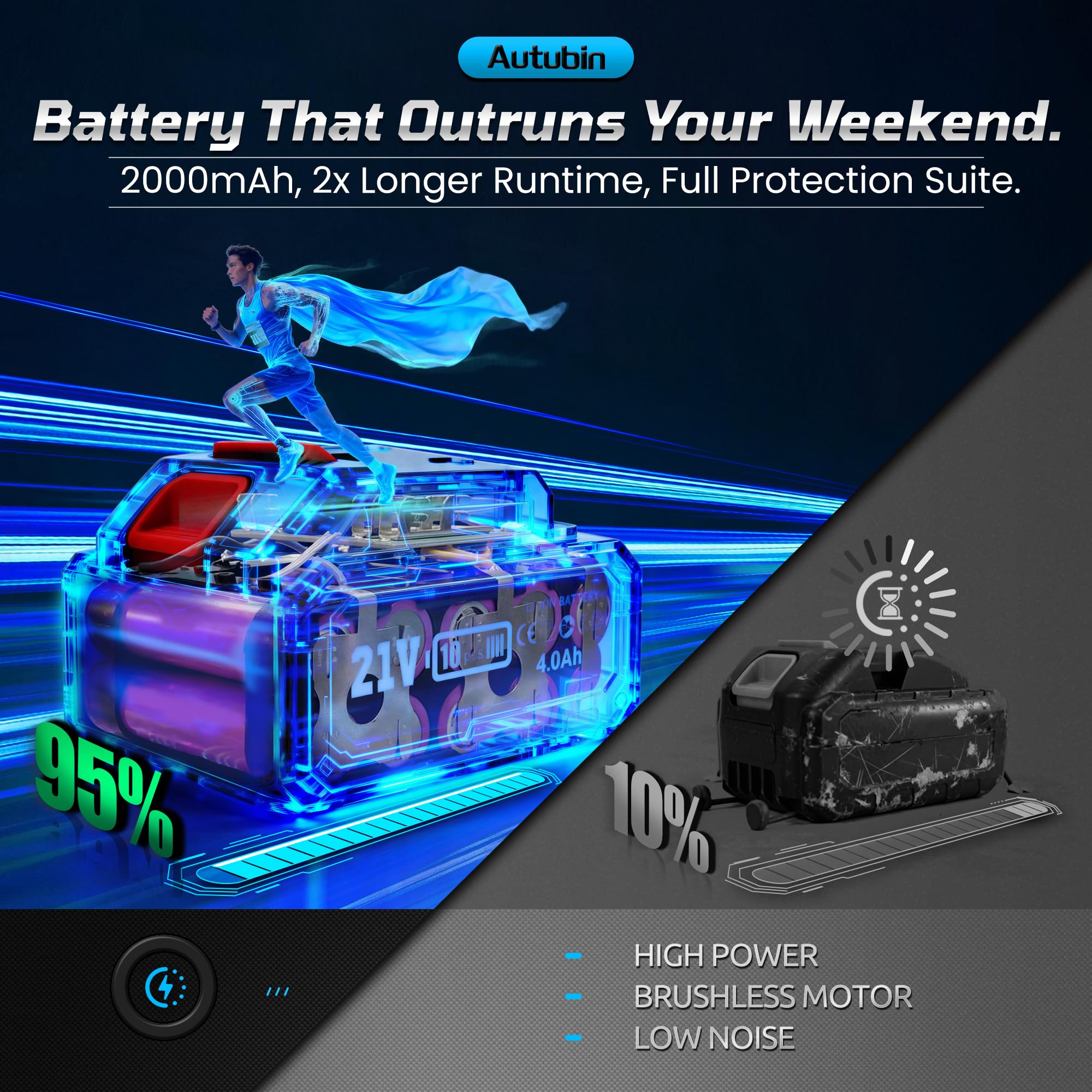 Autubin battery pack with two 21V 4.0Ah cells