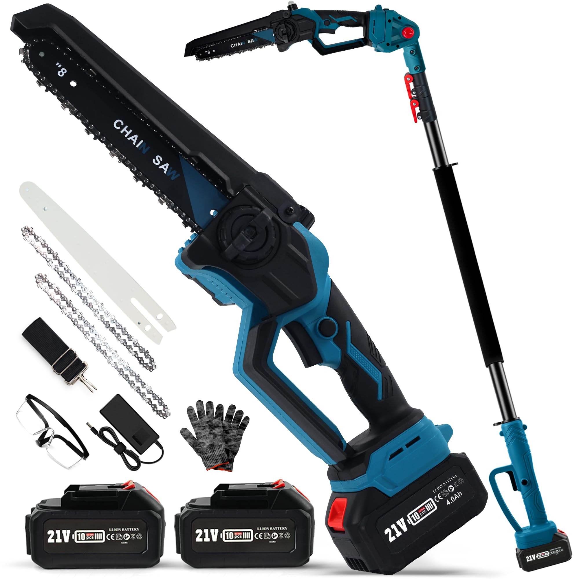 Autubin cordless pole saw with extendable pole for high branches