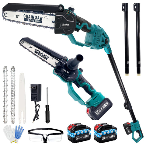Autubin electric pole saw with rotatable head for precise pruning from ground