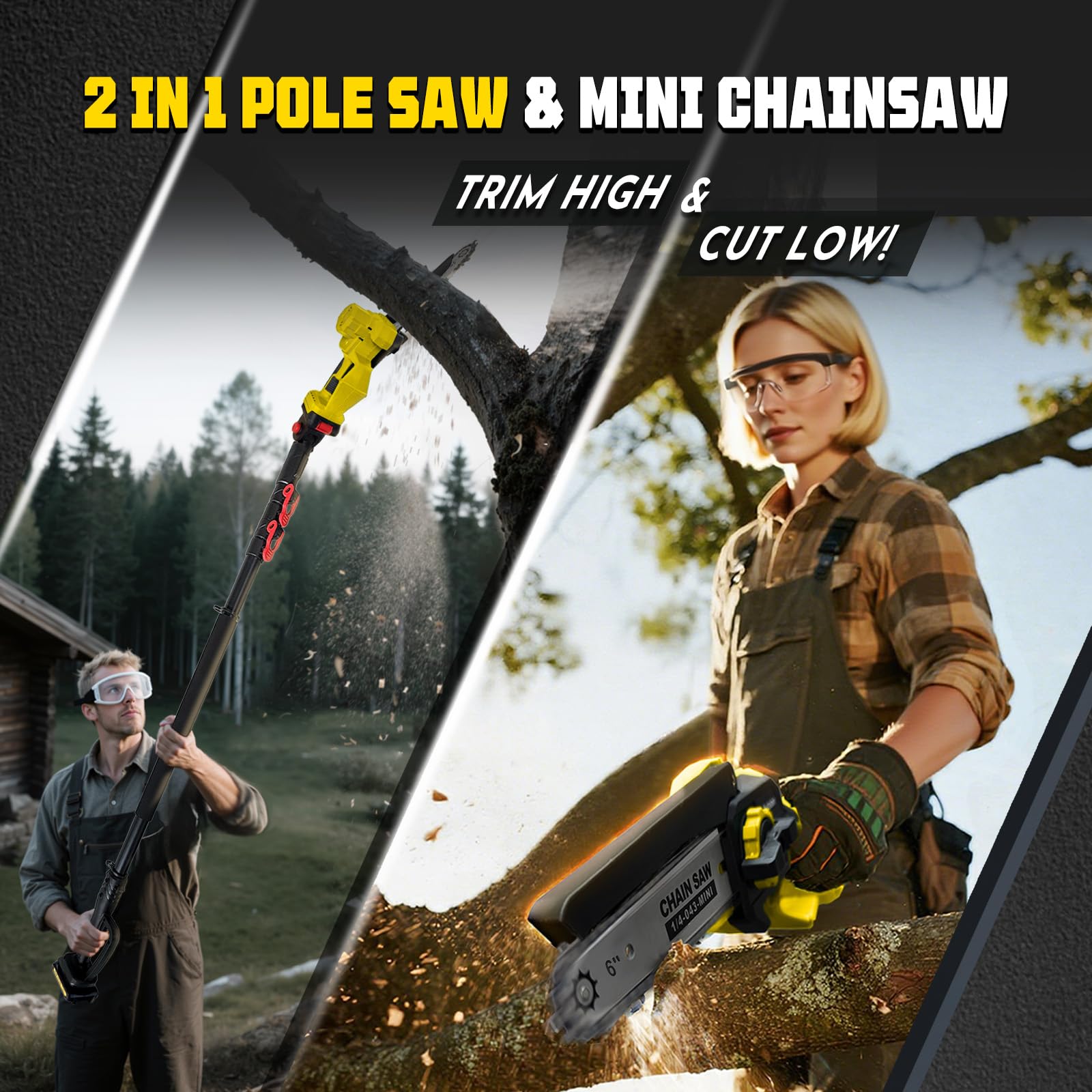 Autubin extendable pole reached to 16 feet for overhead pruning from the ground.