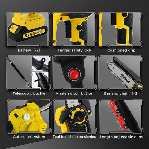 Autubin lightweight pole saw with shoulder strap reduces fatigue during longer sessions.