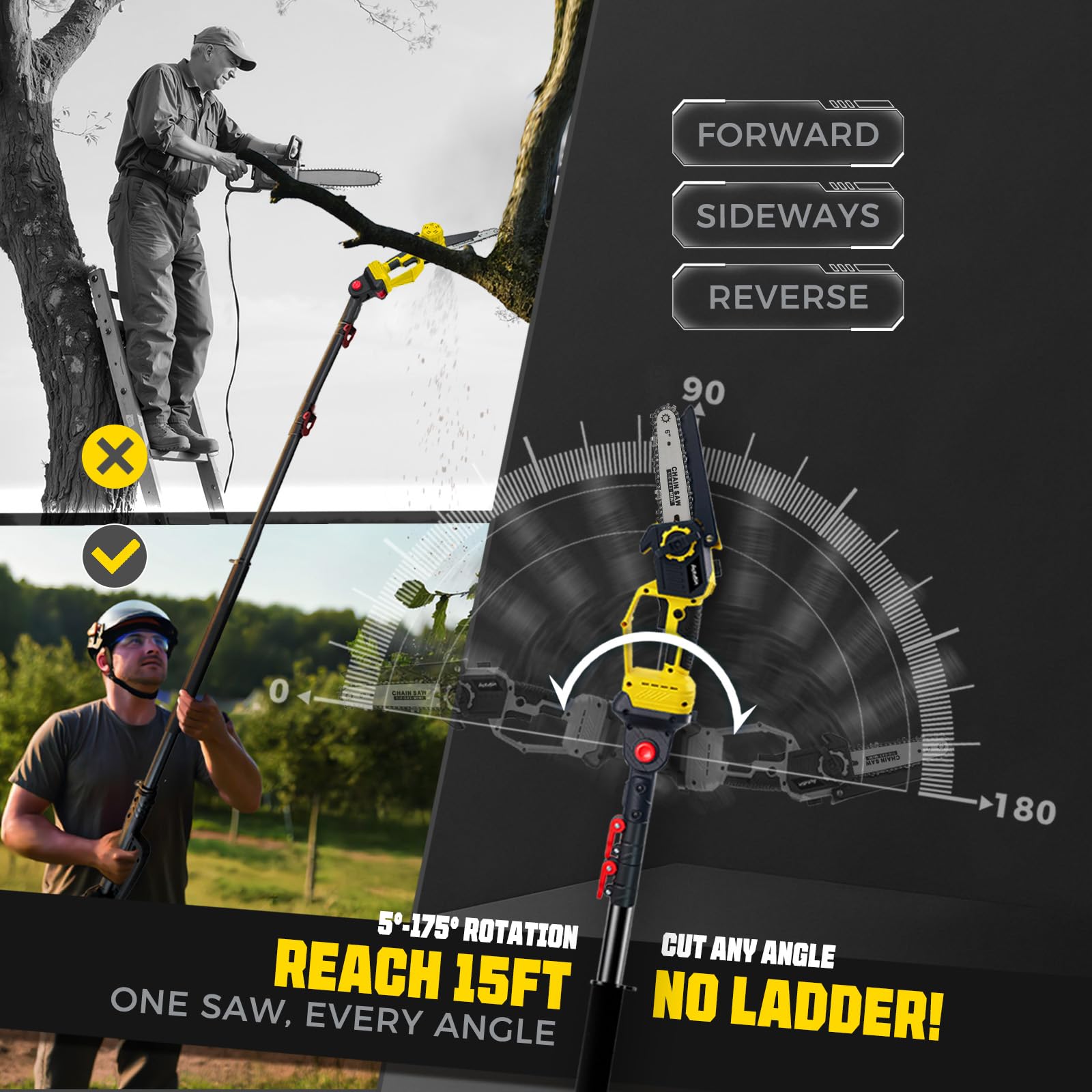 Autubin telescopic pole with adjustable angle enables precise pruning