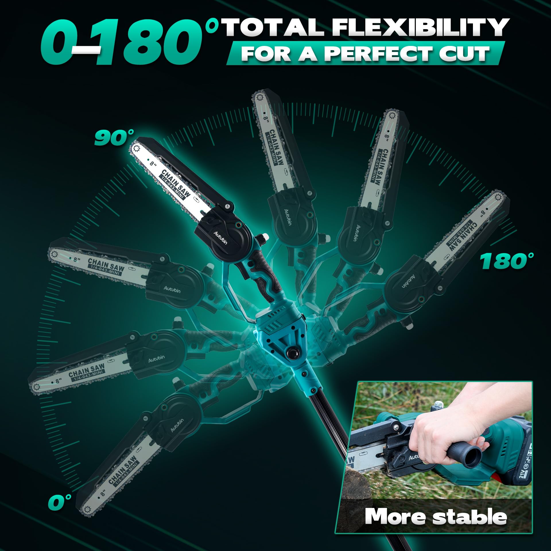 Autubin tool-free chain adjustment simplifies setup between cuts