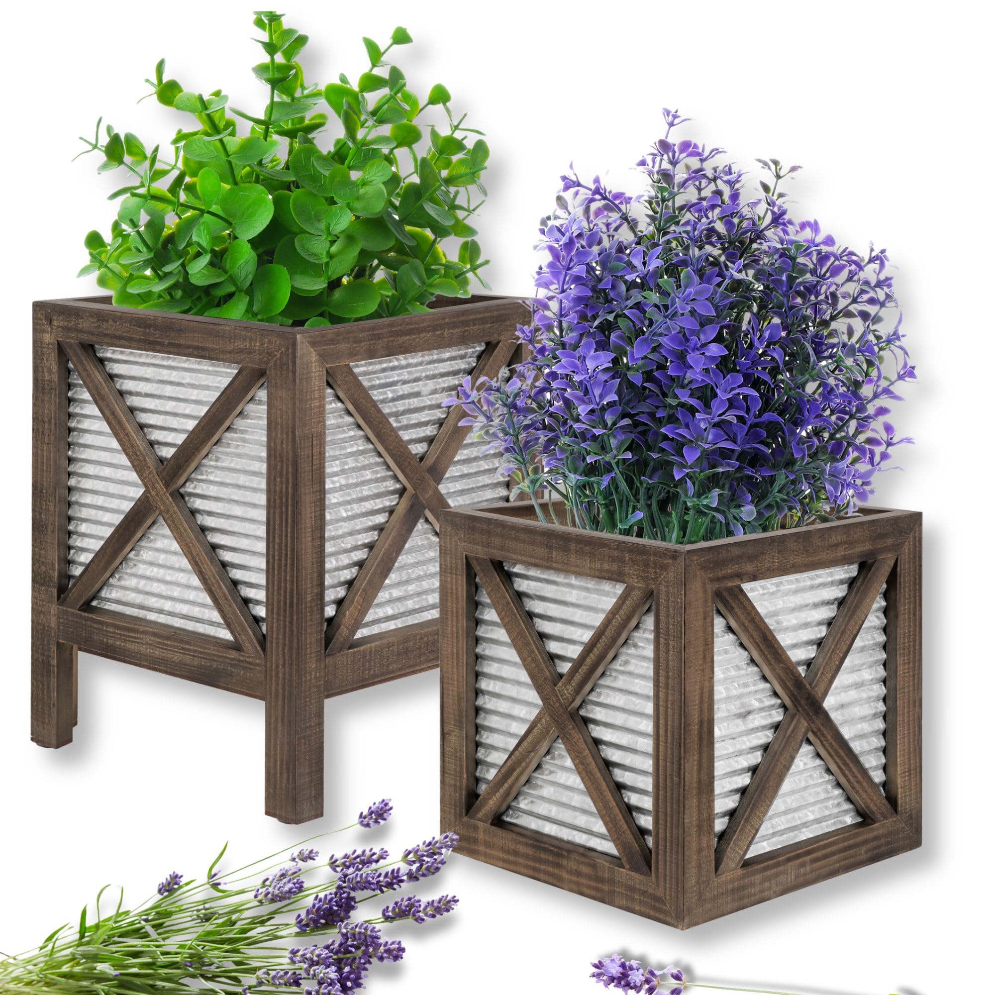 Autumn Alley farmhouse planters set of 2 on a stand for porch decor
