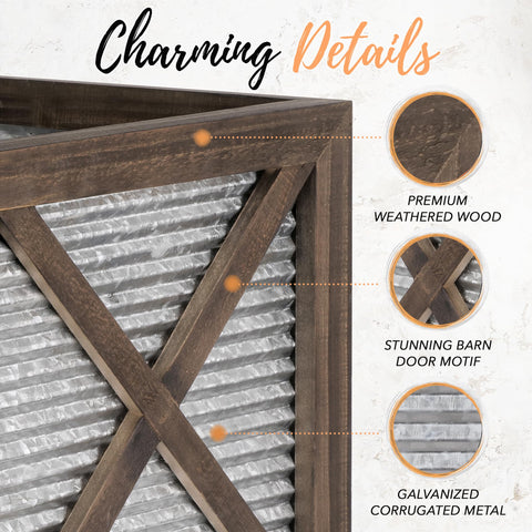 Autumn Alley wood and metal finish adds rustic warmth and texture