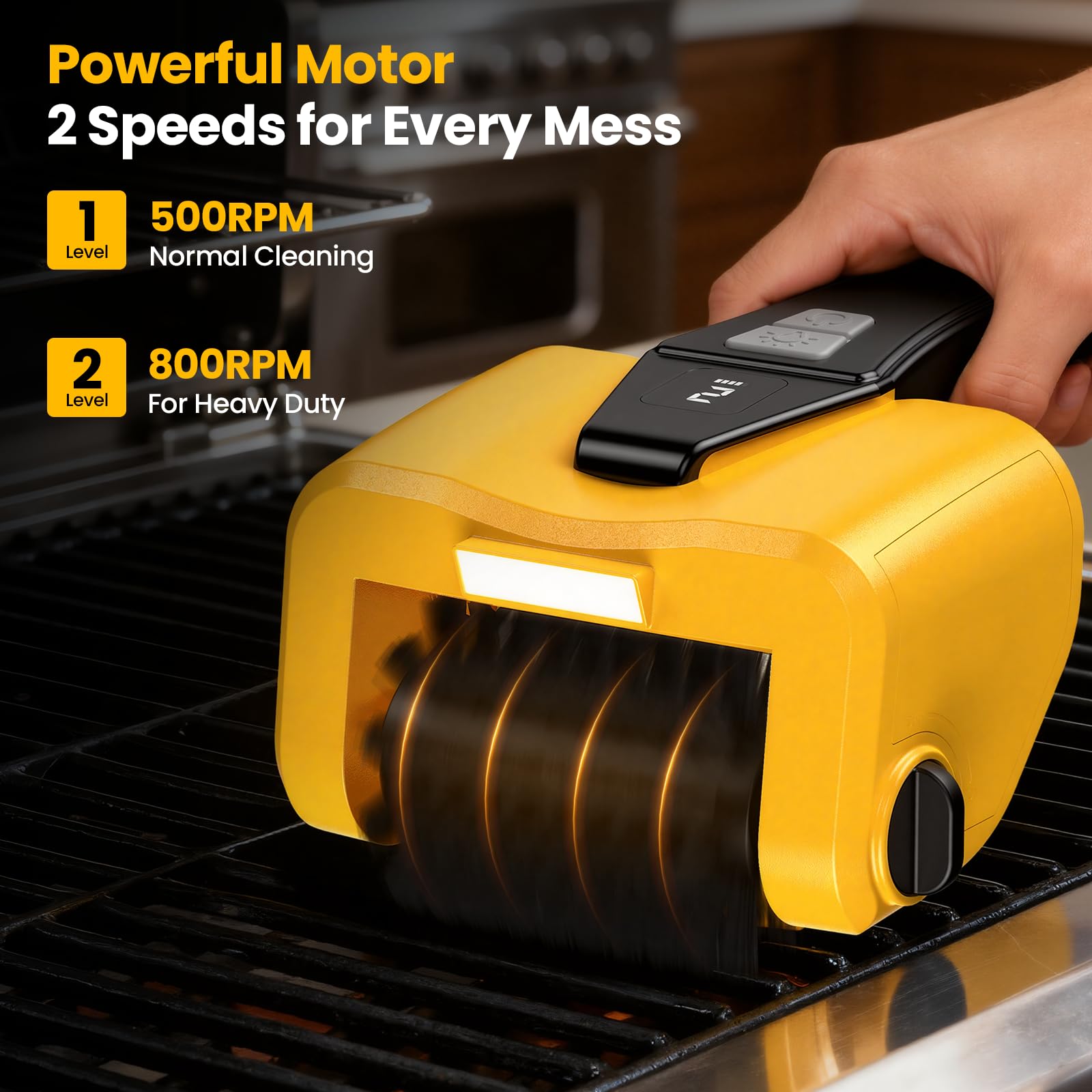 AUXCO grill brush dual-speed control for quick or deep cleans