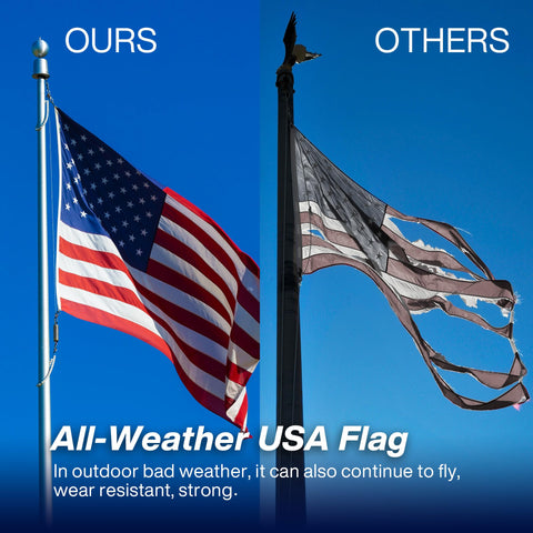 AUYRE flag with reinforced fly hem resists fraying