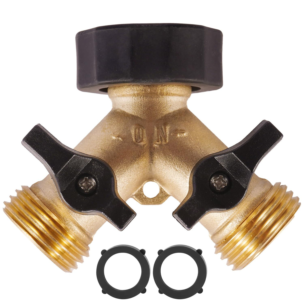 AuySier garden hose splitter 2-way brass body for durable dual-outlet watering.
