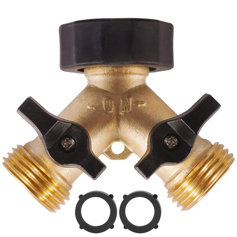 AuySier garden hose splitter 2-way brass body for durable dual-outlet watering.