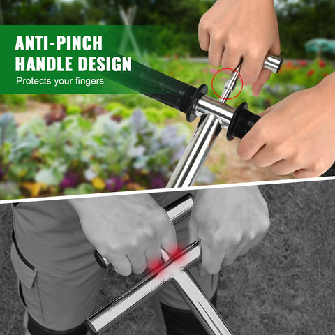 AUZEKER anti-pinch handle guard protects fingers while inspecting soil.