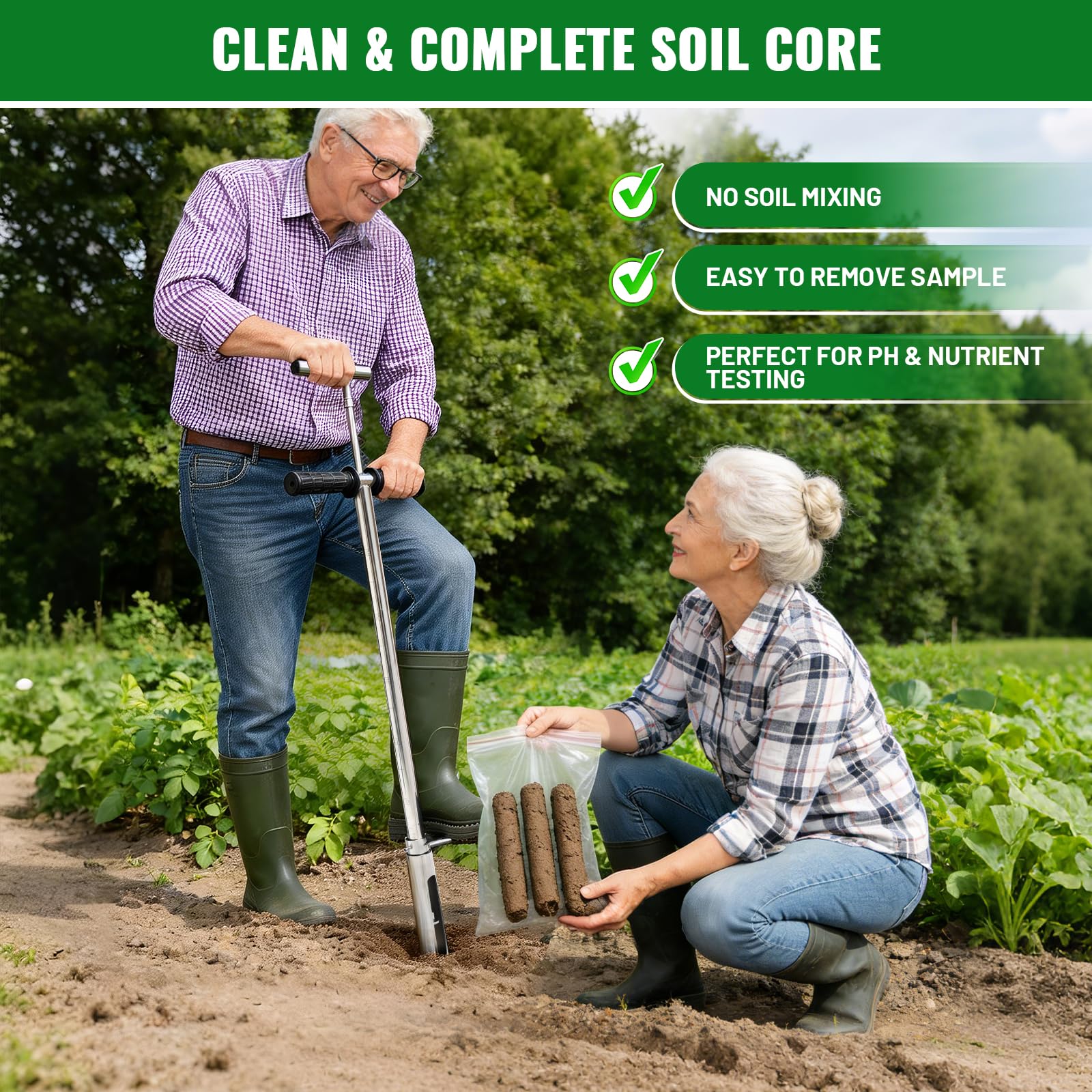AUZEKER heavy-duty soil probe withstands outdoor conditions for long-lasting field work.