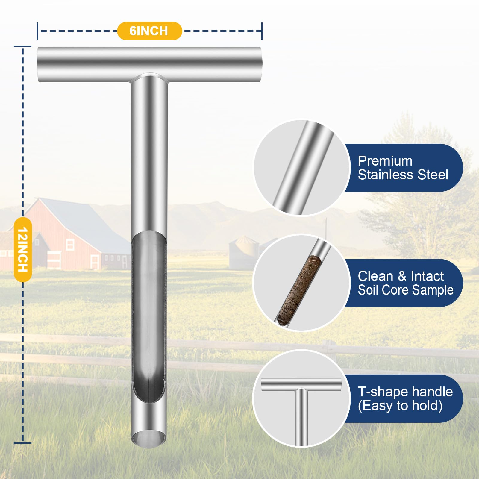 AUZEKER stainless steel soil core sampling tool with corrosion-resistant construction