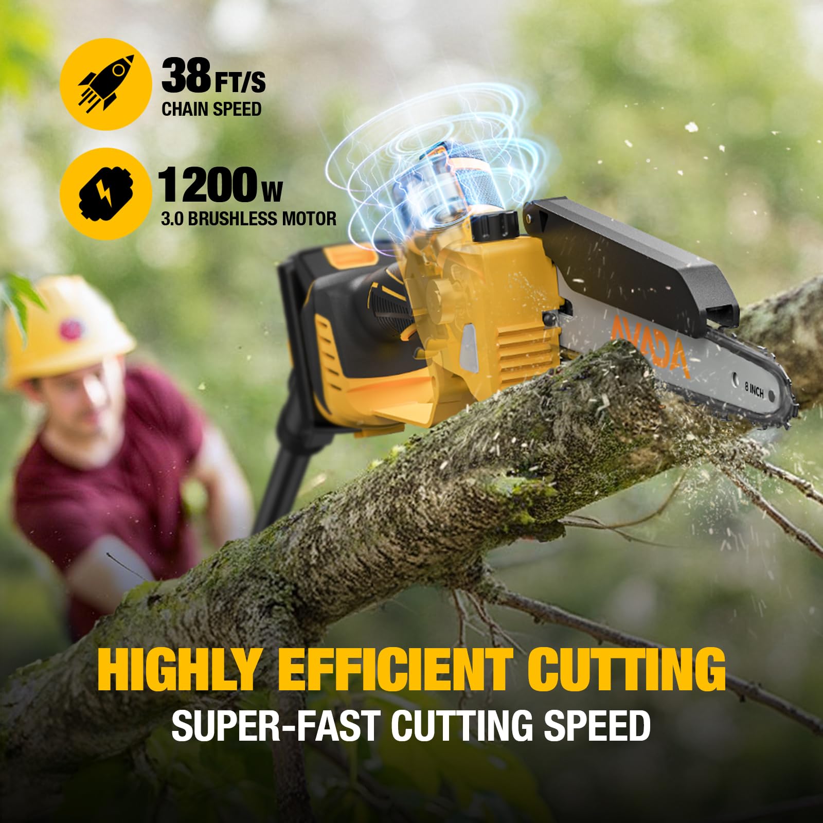 AVADA 3rd-generation brushless motor for strong, efficient cuts