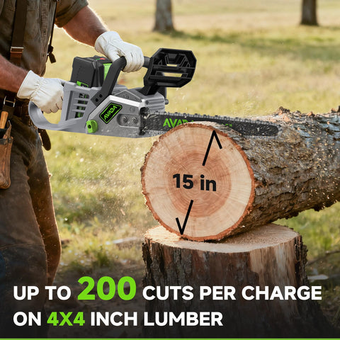 AVADA chainsaw in use cutting wood on a log