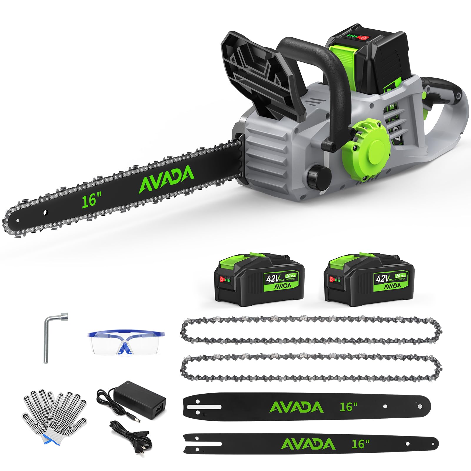 AVADA electric chainsaw front view ready for quick pruning