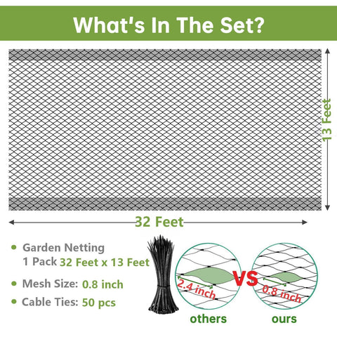 Avagiaforu 13x32ft garden netting providing broad coverage for beds and trees