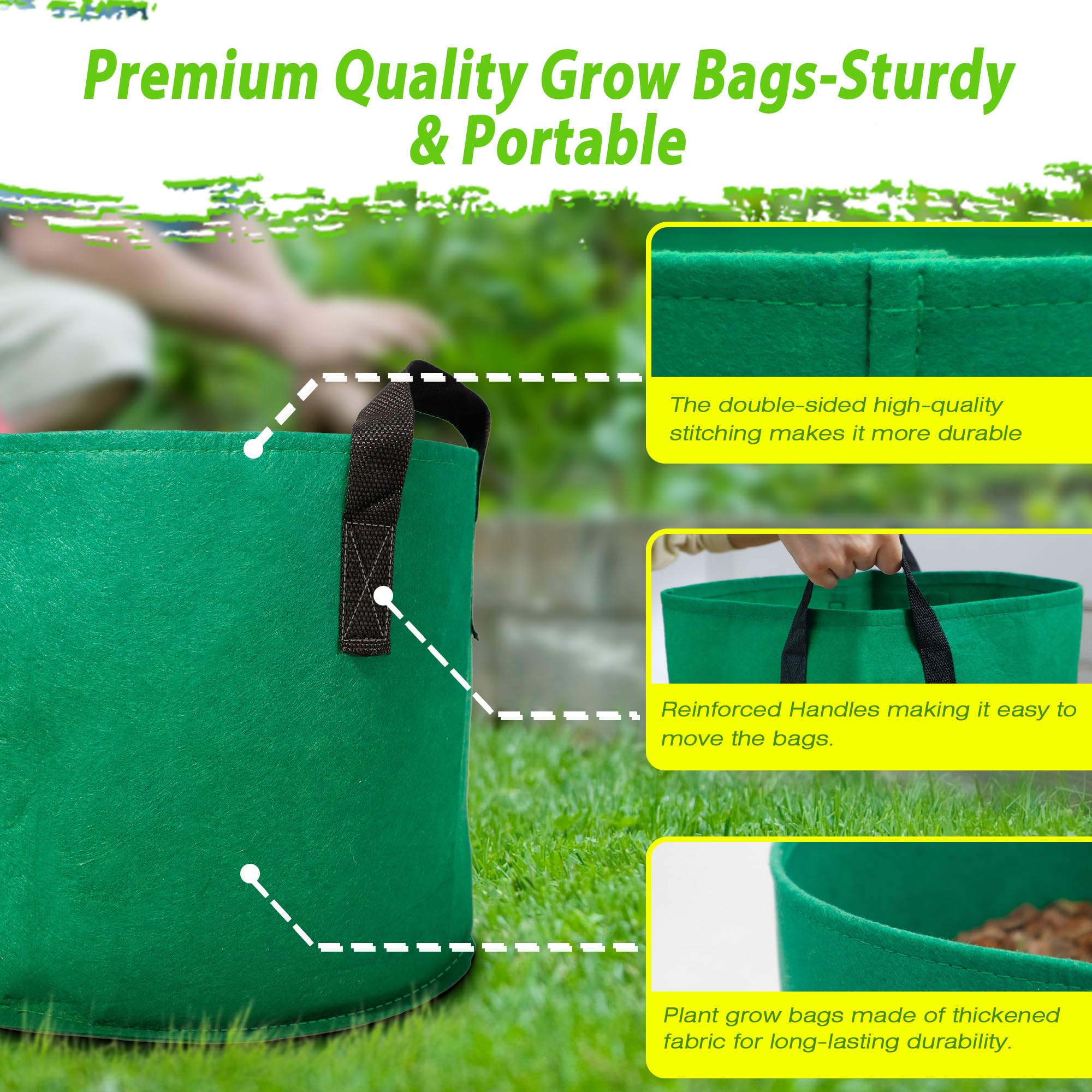 Avalution fabric grow bags featuring an aeration design for better root growth.