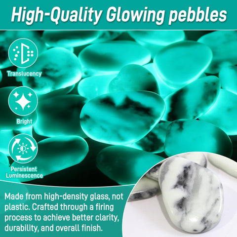 Avalution glass pebbles show natural stone look with luminous blue-green glow