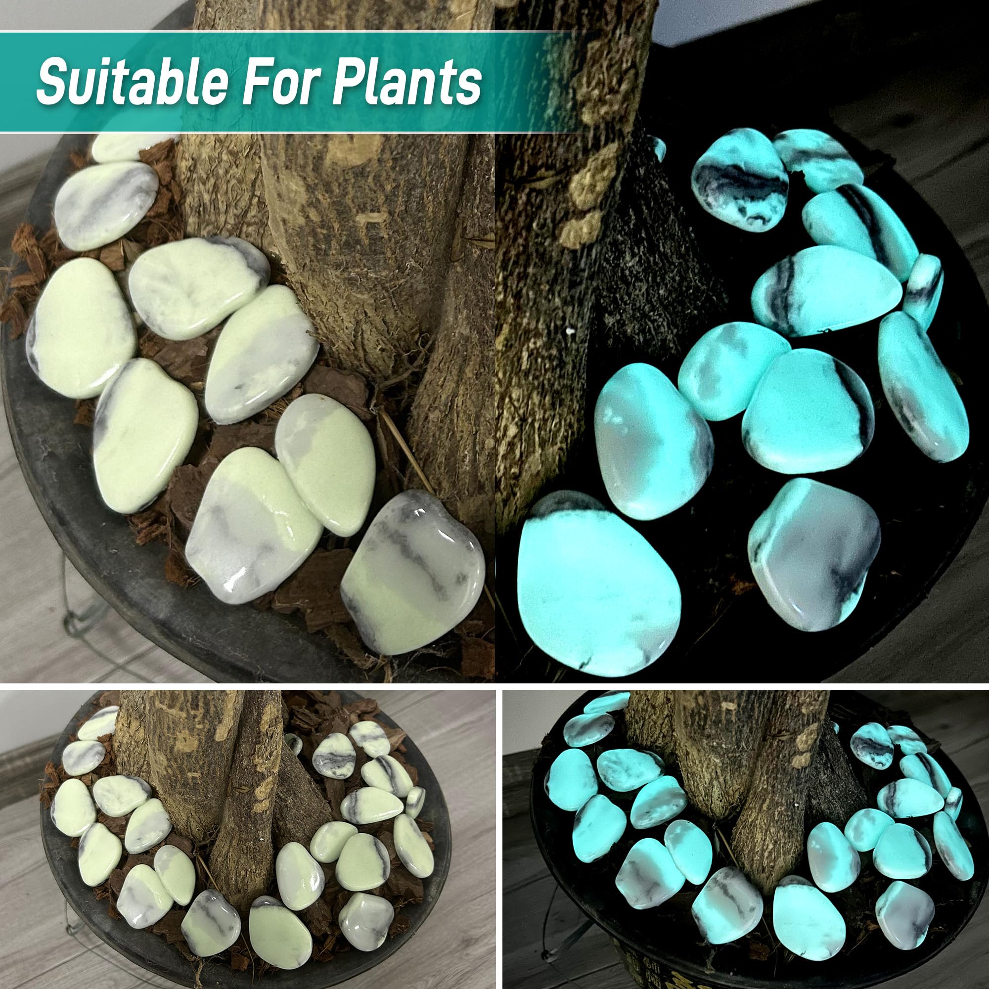 Avalution pebbles embedded in cement create decorative illuminated edges