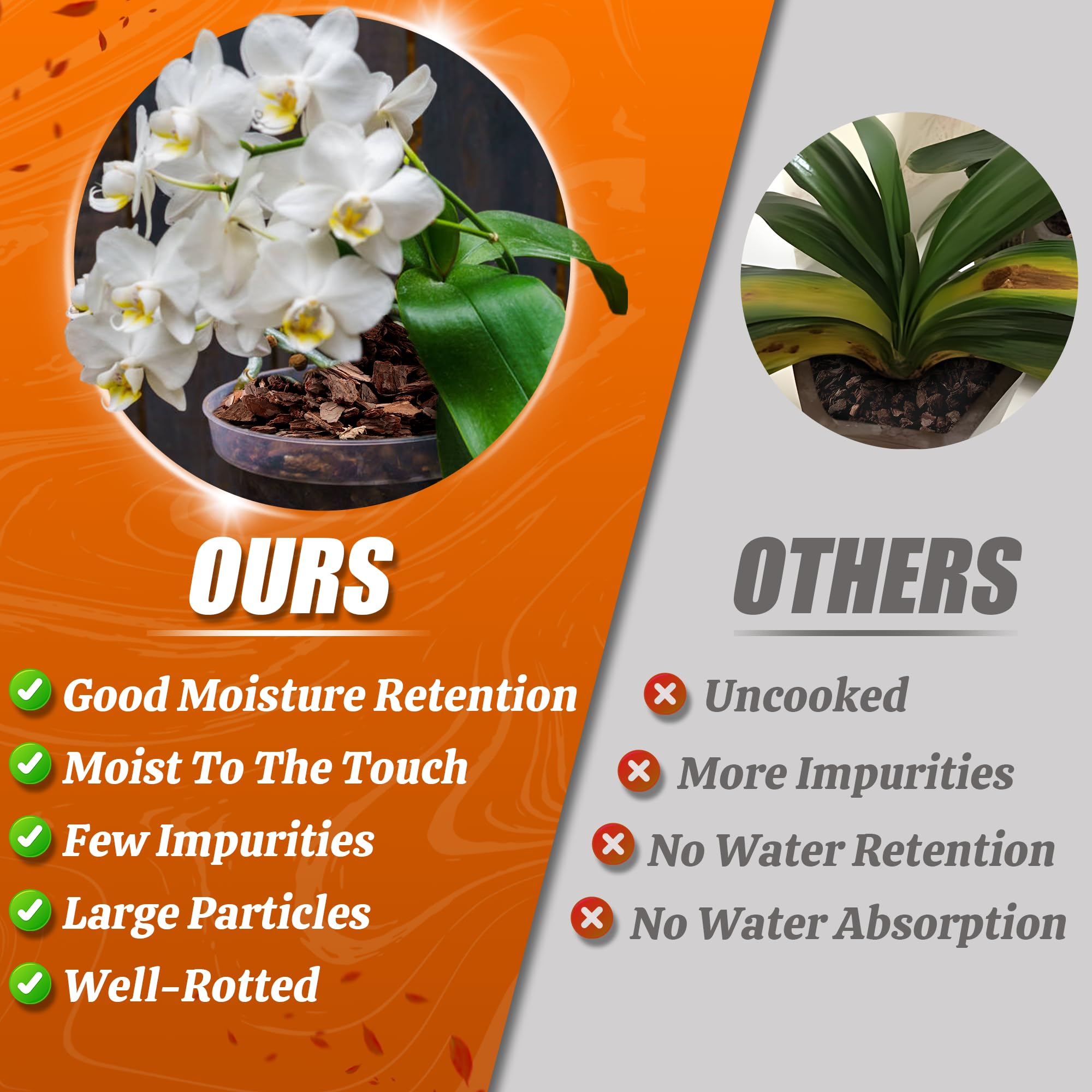 Avalution Orchid Bark suits delicate orchids and other indoor plants.