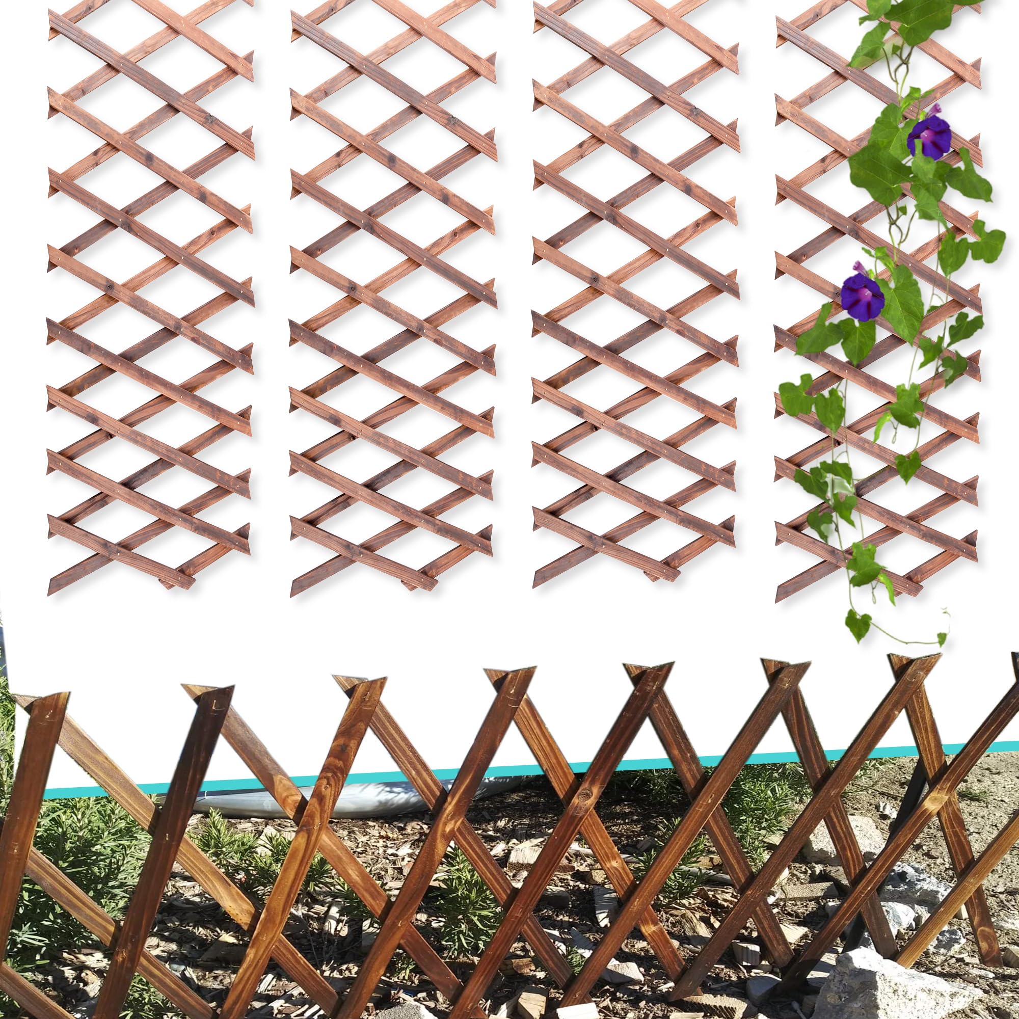 Avalution wooden lattice panel outside: expandable trellis for climbing plants.
