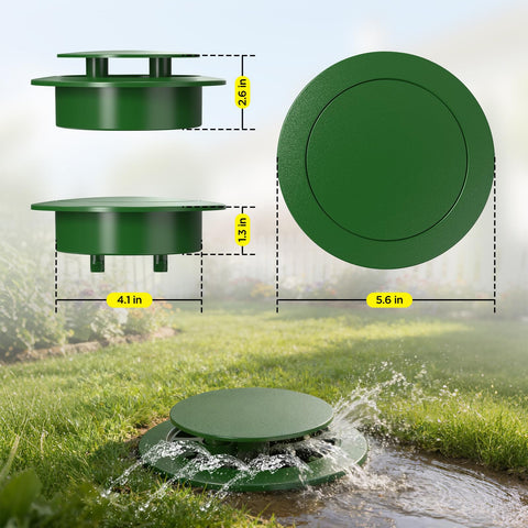Avanhitch outdoor drain-cover top view blends with lawn while protecting the outlet
